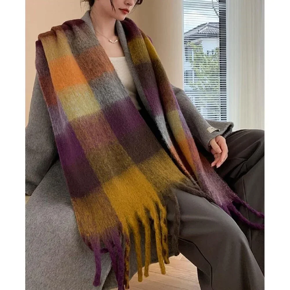 Women's Green Yellow Purple Winter Warm Shawl Cold Weather Thick Blanket Scarf